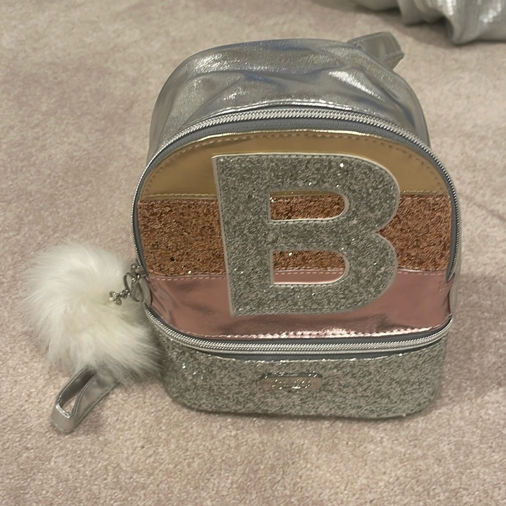 Justice “B” Silver Sparkle Backpack 9” Height
